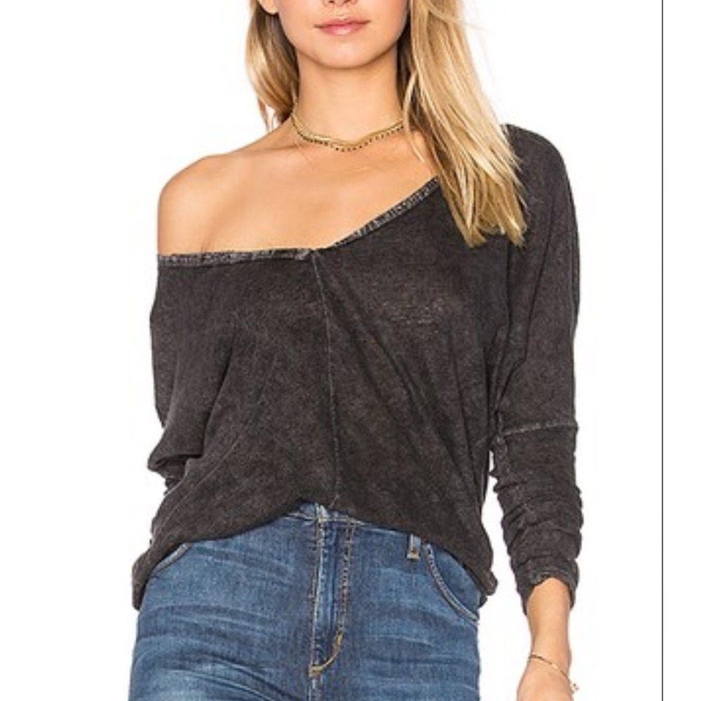 We The Free FP Santa Cruz Charcoal Grey Long Sleeve V-Neck Henley Top XS